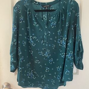41 Hawthorne 3/4 sleeve blouse, dark green with floral pattern, XL Petite